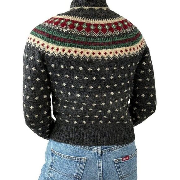 Vintage 1950s Womens Hand Knit 100% Wool Norwegian Fair Isle Sweater XS - Picture 4 of 8
